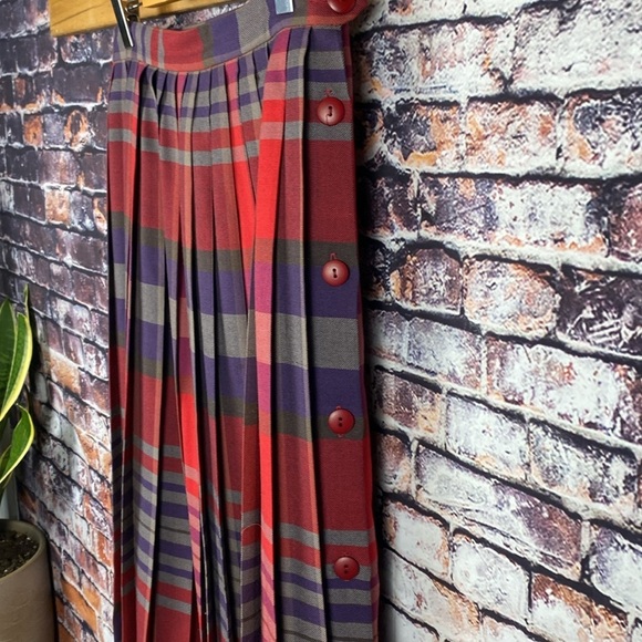 Vintage Wool Tartan Scottish Plaid Pleated Red and Purple Midi Skirt Sz S - Picture 8 of 14